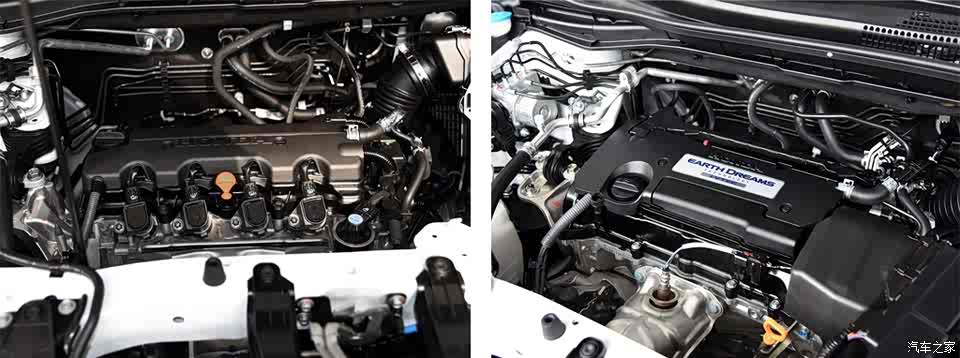 『2015款 cr-v上使用的r20a7 2.0l发动机(左)和k24v6 2.